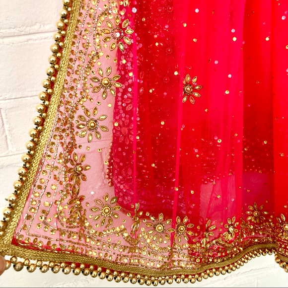 [New] Stunning INDIAN BRIDAL DUPATTA / CHUNNI / HEAD VEIL - Picture 6 of 6